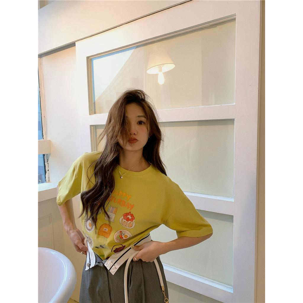 Áo Thun Cotton Cổ Tròn Ngắn Tay In Chữ Thời Trang Cá Tính 61828