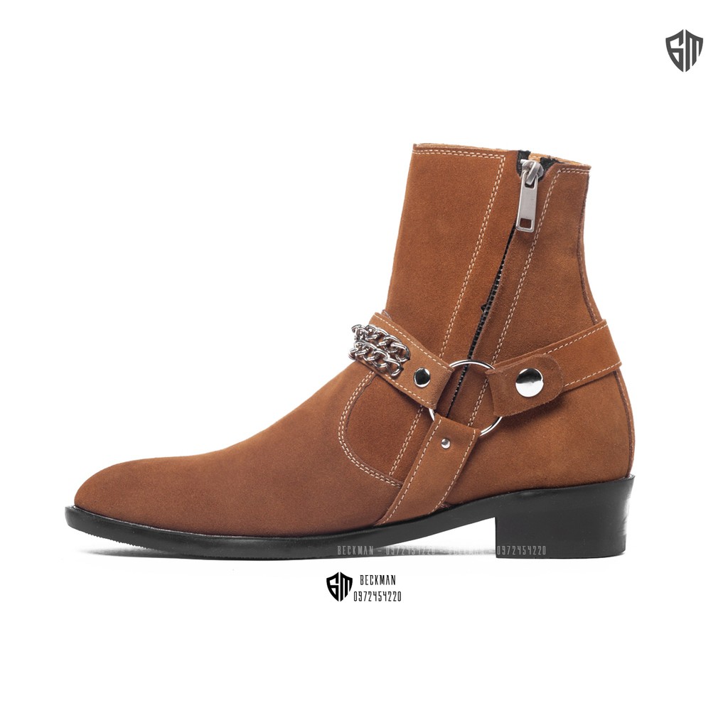 Giày nam Harness Boots Da Bò Lộn Đế Cao Su Cao Cấp BẢO HÀNH 12 THÁNG