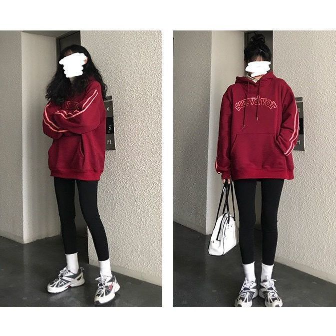 Áo Khoác Hoodie Mùa Đông Dáng Rộng Thêu Chữ Song Song Phong Cách Hàn Quốc Cổ Điển Mới Cho Nữ