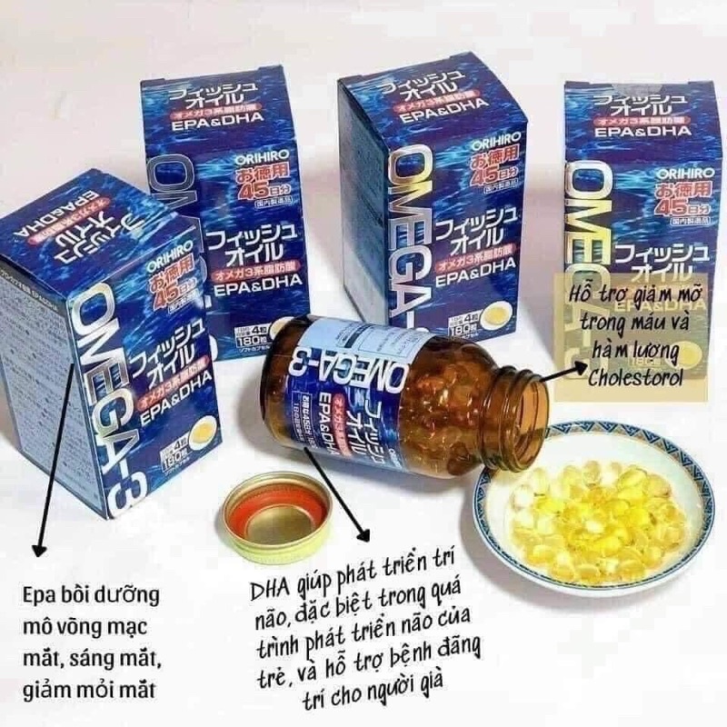 Viên dầu cá omega 3 hỗ trợ tim mạch Orihiro 180 viên - Hàng chính hãng (Japan)