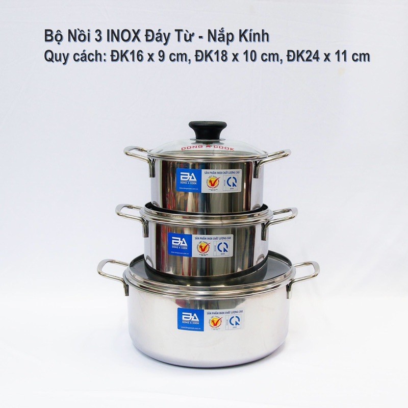 BỘ 3 NỒI INOX ĐÔNG Á CHẤT LƯỢNG CAO - HÀNG CHÍNH HÃNG