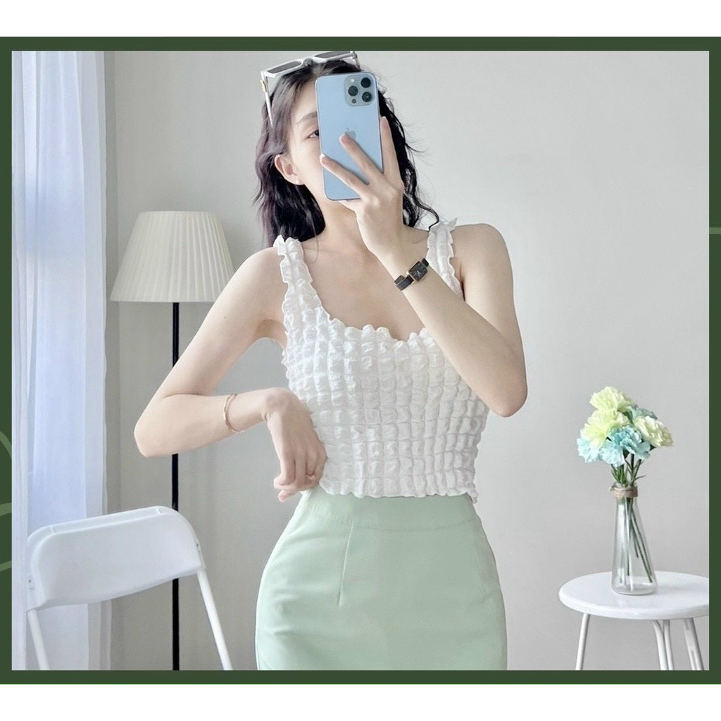áo ba lỗ xinh chất xốp ô vuông xinh xắn dễ mặc u