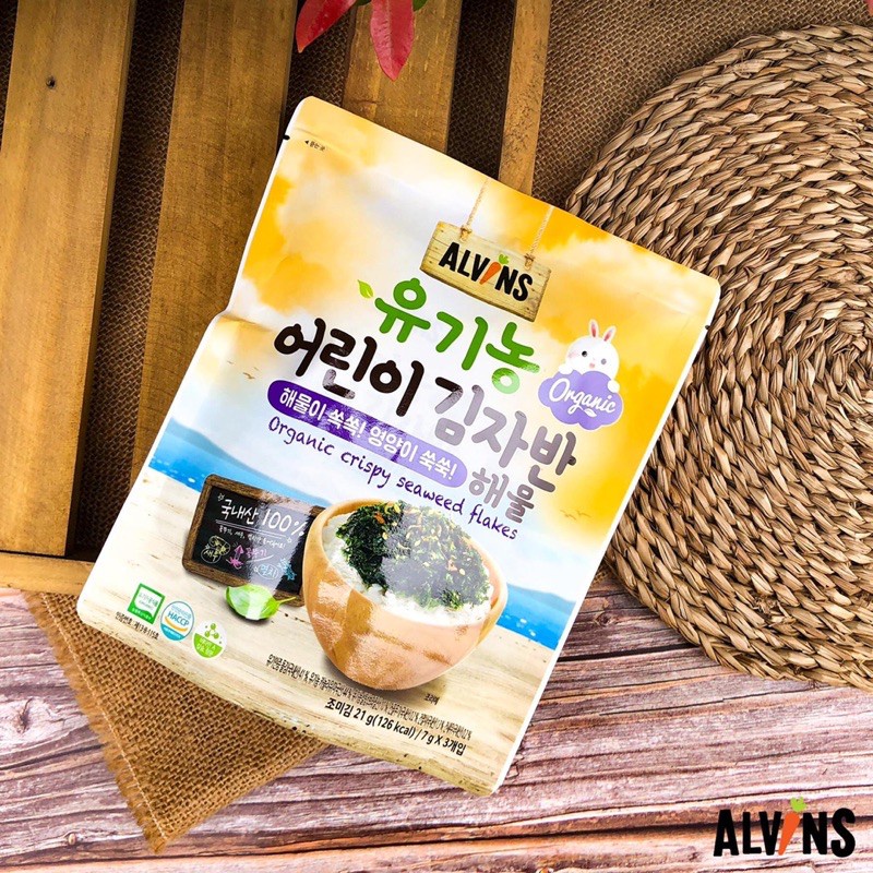 Rong biển rắc cơm hữu cơ Alvins, rong biển tách muối hữu cơ Alvins cho bé ăn dặm bổ sung thêm dưỡng chất