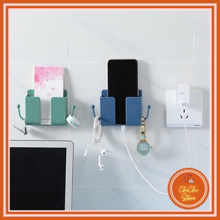 Giá kệ dán tường để điện thoại,điều khiển việt nhật 5689 thông minh có 2 móc treo tiện lợi,khay dán tường đa năng_cc888
