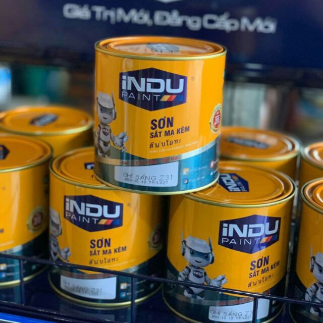 Sơn Indu sắt mạ kẽm màu nâu cafe, nhũ đồng, nhũ vàng 800ml