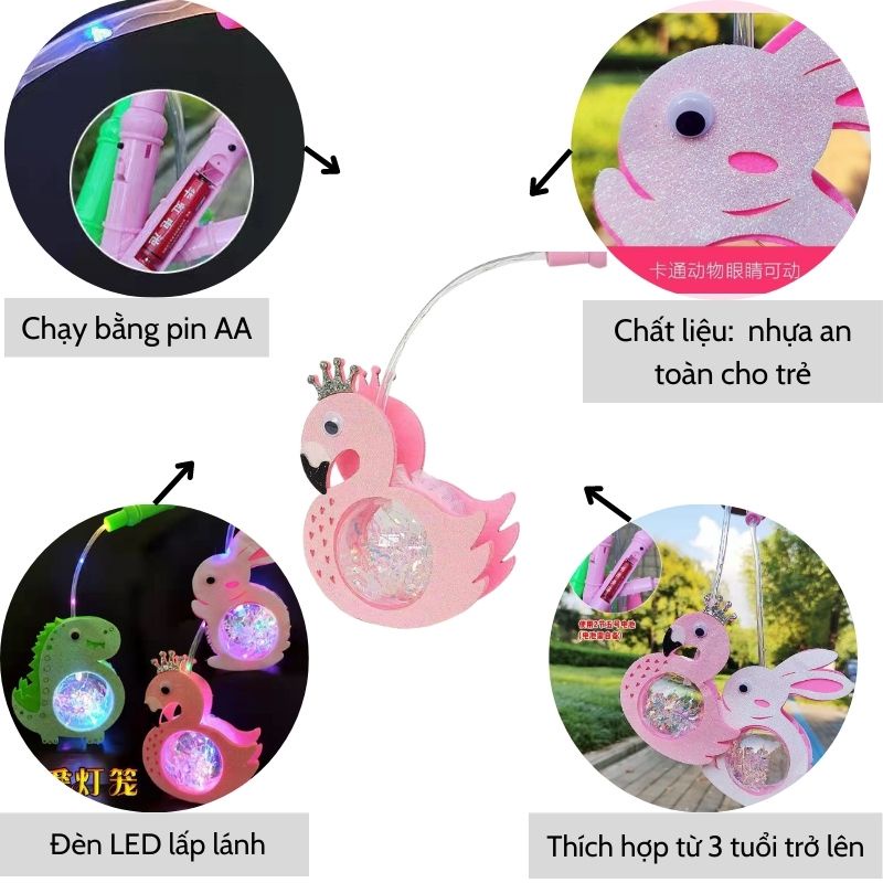Đèn lồng trung thu phát sáng hình con vật dễ thương nhiều màu sắc hot trend 2022 PAPAZUM D4.041.KL