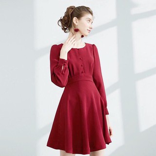 Váy Đỏ Dáng Xòe Cúc Dọc Ngực (KÈM ẢNH THẬT)