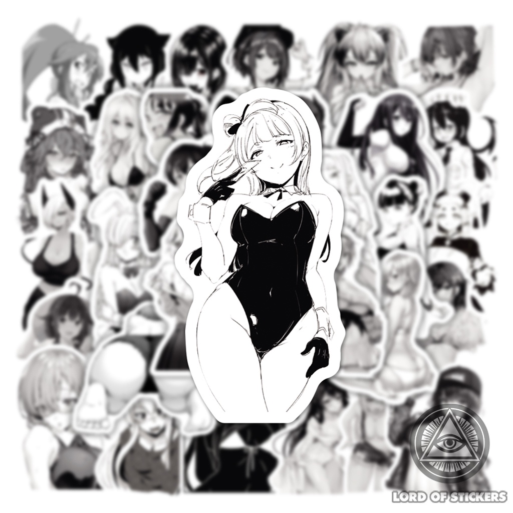 Set 100 Hình Dán Sexy Waifu Hentai Ecchi Anime Girl Sticker Đen Trắng Chống Thấm Nước Dán Mũ Bảo Hiểm, Laptop, Vali, Sổ