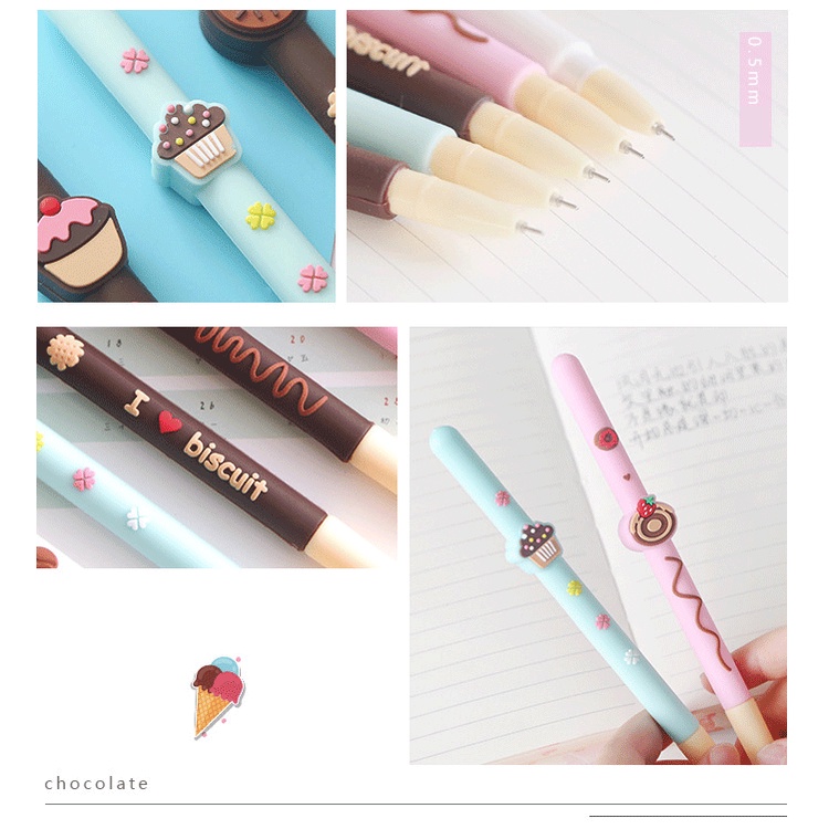 Bút Mực Gel Màu Đen Ngòi 0.5mm / 5 Kiểu Dáng Họa Tiết Trái Cây / Sô Cô La Hoạt Hình