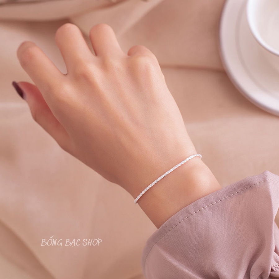Vòng tay bạc nữ bông xù kiểu dáng đơn giản siêu sáng, lắc tay bạc ý cho nữ hàng thiết kế Bống Bạc LT0.05