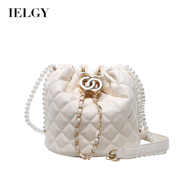 IELGY Lingge Bucket Fashion Pearl Chain Single Shoulder Messenger Bag