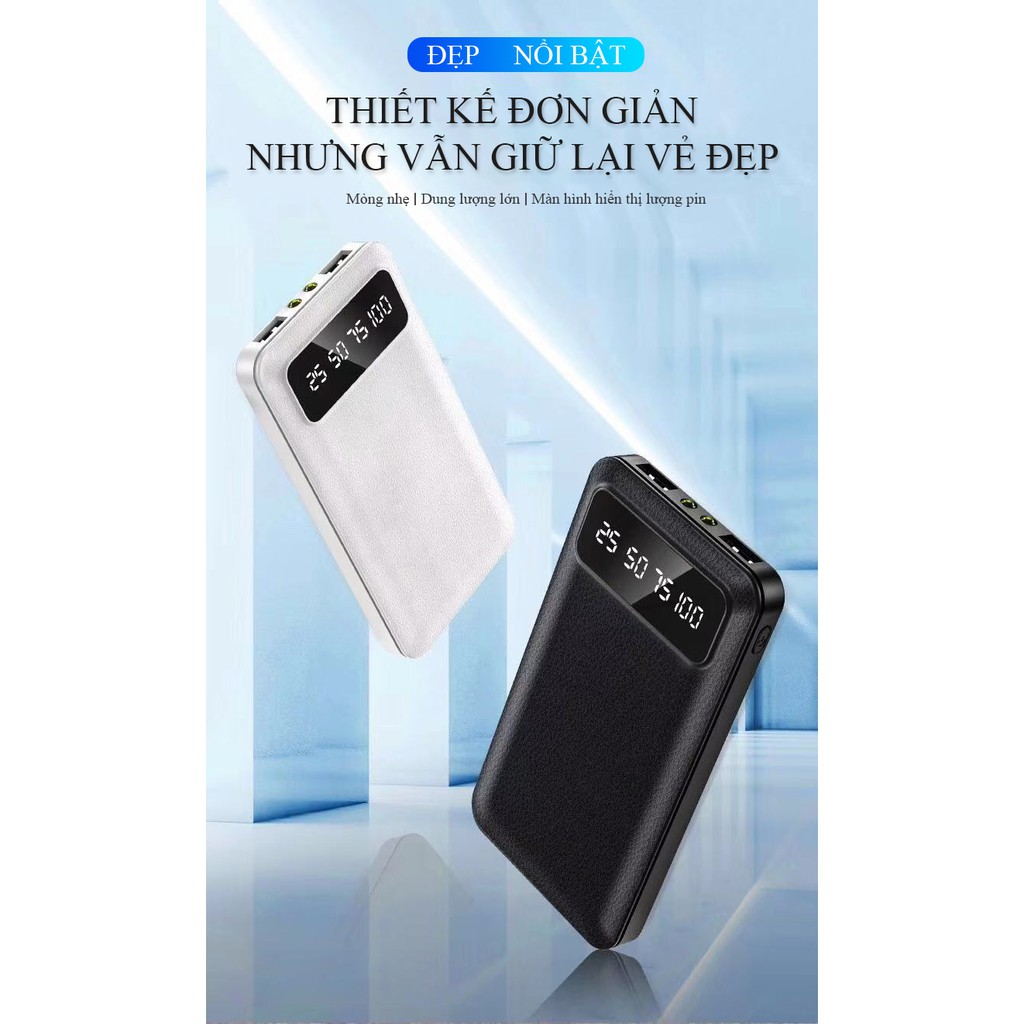 Pin sạc dự phòng dung lượng 15000mAh YM195 1 cổng vào mirco 2 cổng USB kèm 2 đèn pin nhỏ gọn mỏng 3 in 1 dễ dàng bỏ túi