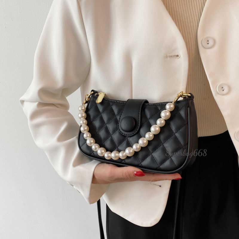 Túi Xách Nữ Kẹp Nách Đeo Chéo Phối Dây Ngọc Cúc Vân Trám 227