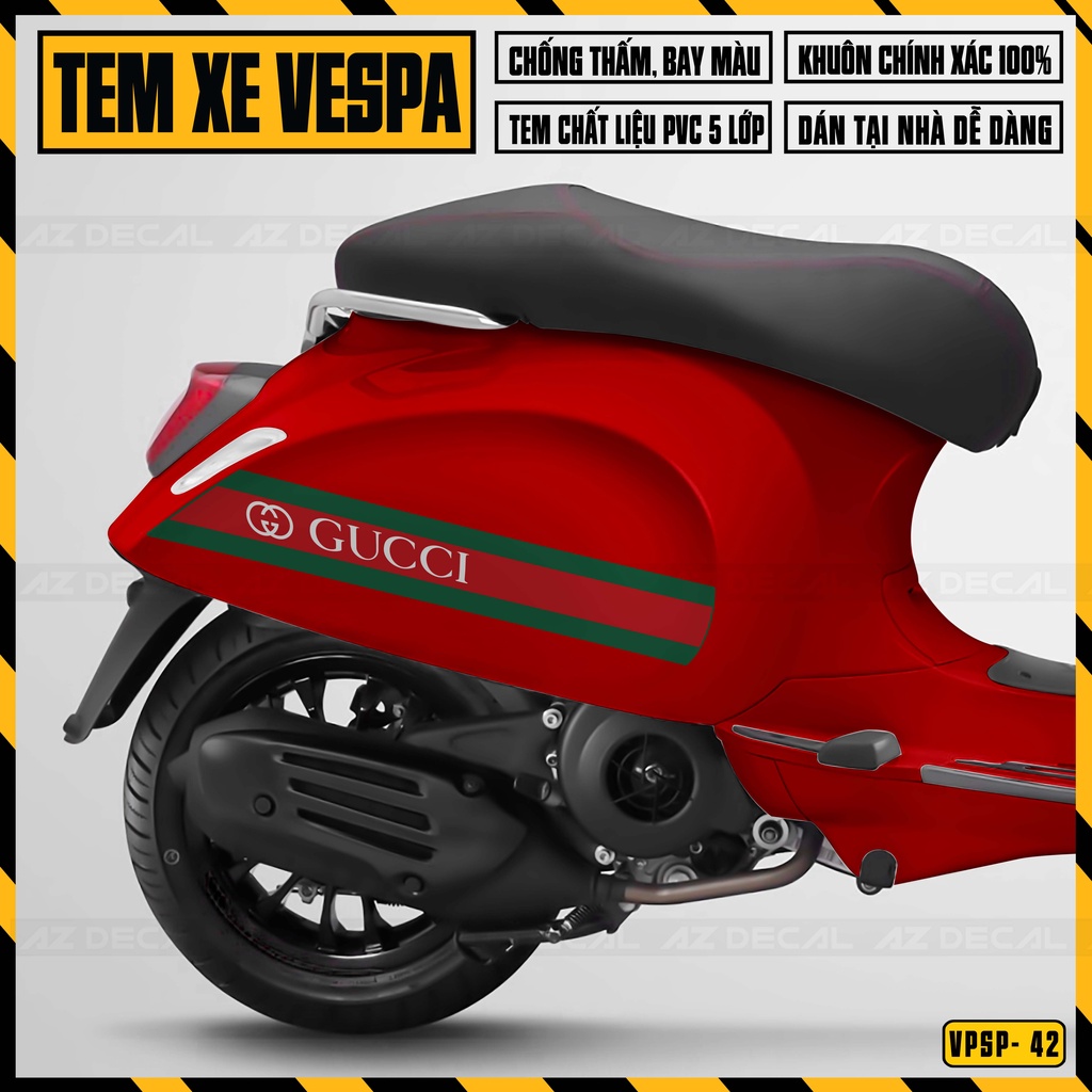 Tem Xe Vespa Sprint / Primavera Mẫu Guccii | VPSP42 | Decal Rời Dễ Dán, Chống Nước, Chống Phai Màu