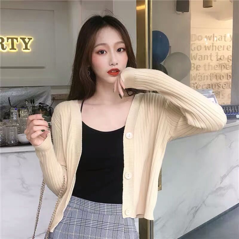 Áo cardigan IELGY dệt kim cổ V dài tay phong cách Hàn Quốc cho nữ