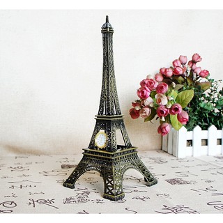 Mô hình tháp Eiffel 25cm bằng kim loại, có đồng hồ tinh tế