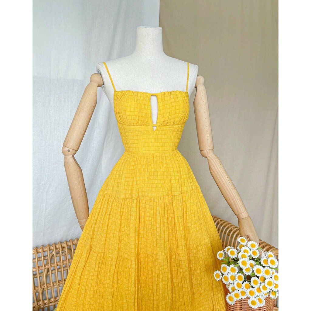 Đầm maxi xoè cột dây lưng sẵn mút ngực