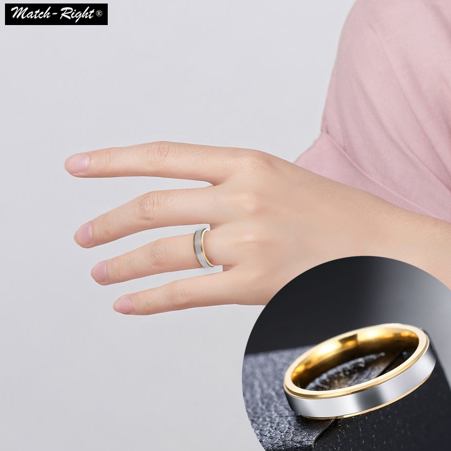 Nhẫn đính hôn bằng thép không gỉ màu vàng/bạc thời trang # 5040