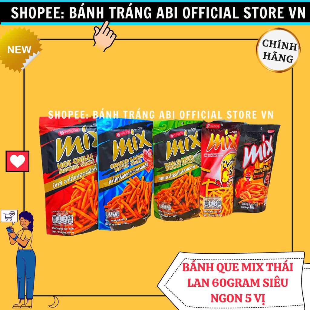 TĂM CAY MIX BÁNH SNACK QUE CỌNG NHẬP KHẨU THÁI LAN MIX 60G