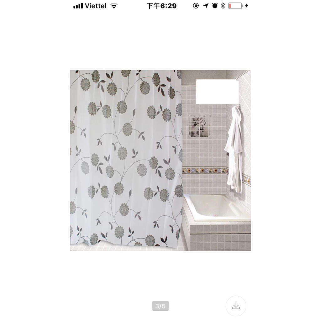 Rèm phòng tắm / Rèm cửa sổ Trắng họa tiết Hoa Cúc Đen 180cm x 180cm Loại 1