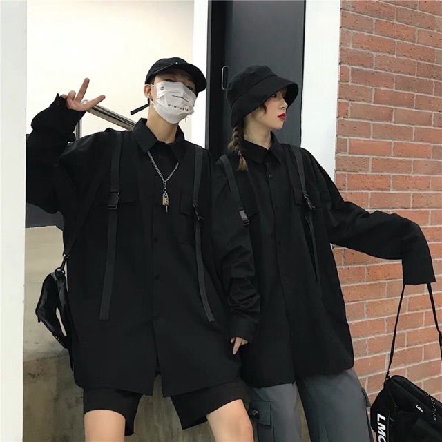 Sơ mi khoác kaki phối khóa cài form rộng unisex | BigBuy360 - bigbuy360.vn