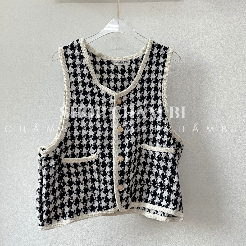 Áo Gile nữ A.367, Áo họa tiết kẻ caro viền trắng túi hông 1 lớp cực xinh (không kèm áo trong) - Thời trang nữ Chấm Bi