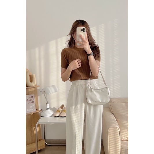 Áo len đũa cổ tròn cộc tay basic