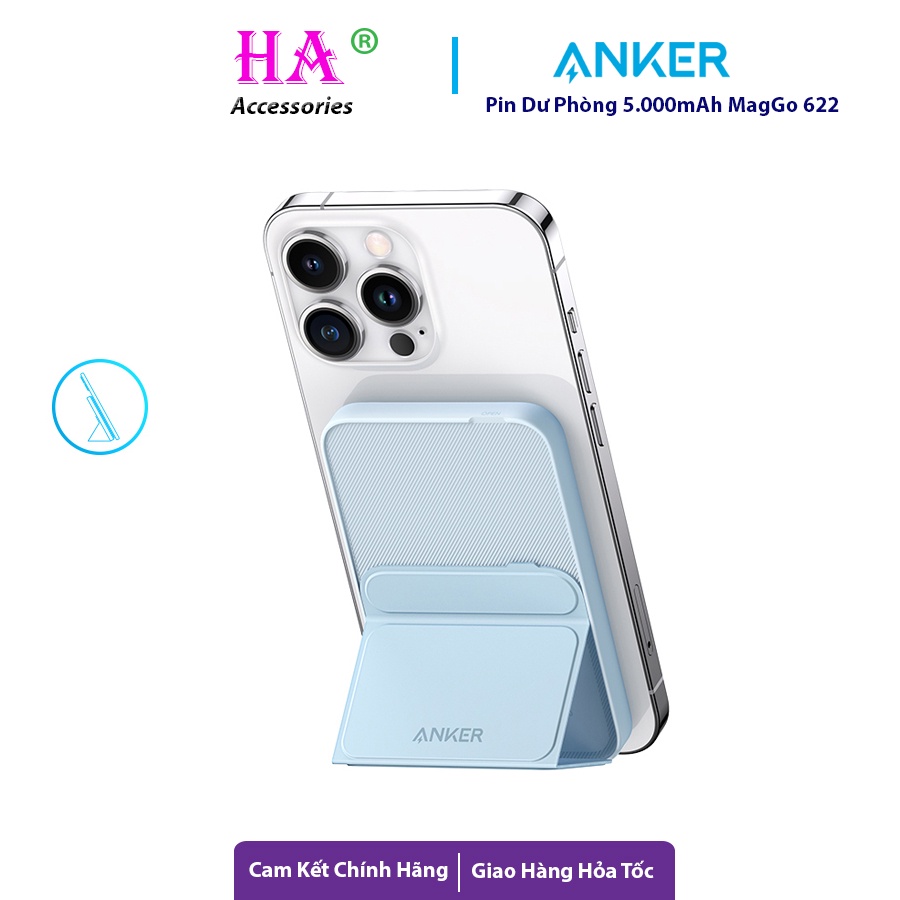Pin Dự Phòng Anker MagGo 622 Magnetic 5.000mAh Hỗ Trợ Sạc Hít Nam Châm iP 12/13 Series