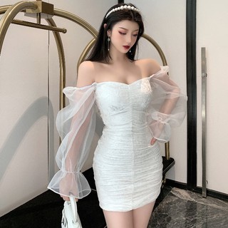 Đầm dự tiệc tay phồng phối voan tay ảnh thật cuối