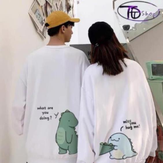 Áo Cặp  ⚜️ Áo Nỉ THu Đông ⚜️ Đồ Đôi Nỉ Bông tay dài cổ tròn tình yêu khủng long Hot 2020 Cao cấp loại 1 | BigBuy360 - bigbuy360.vn