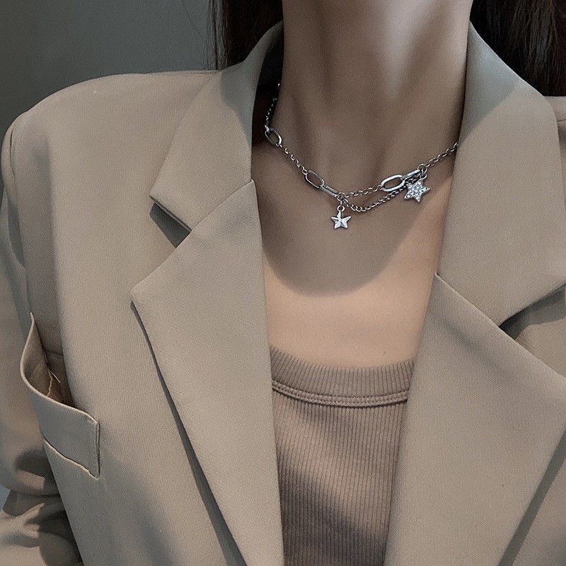 Vòng cổ mắt xích hình ngôi sao đính đá cá tính hiện đại unisex - Mely 1532