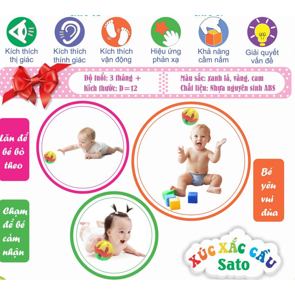 XÚC XẮC CẦU Sato đường kính 12cm cho bé từ 3 tháng tuổi