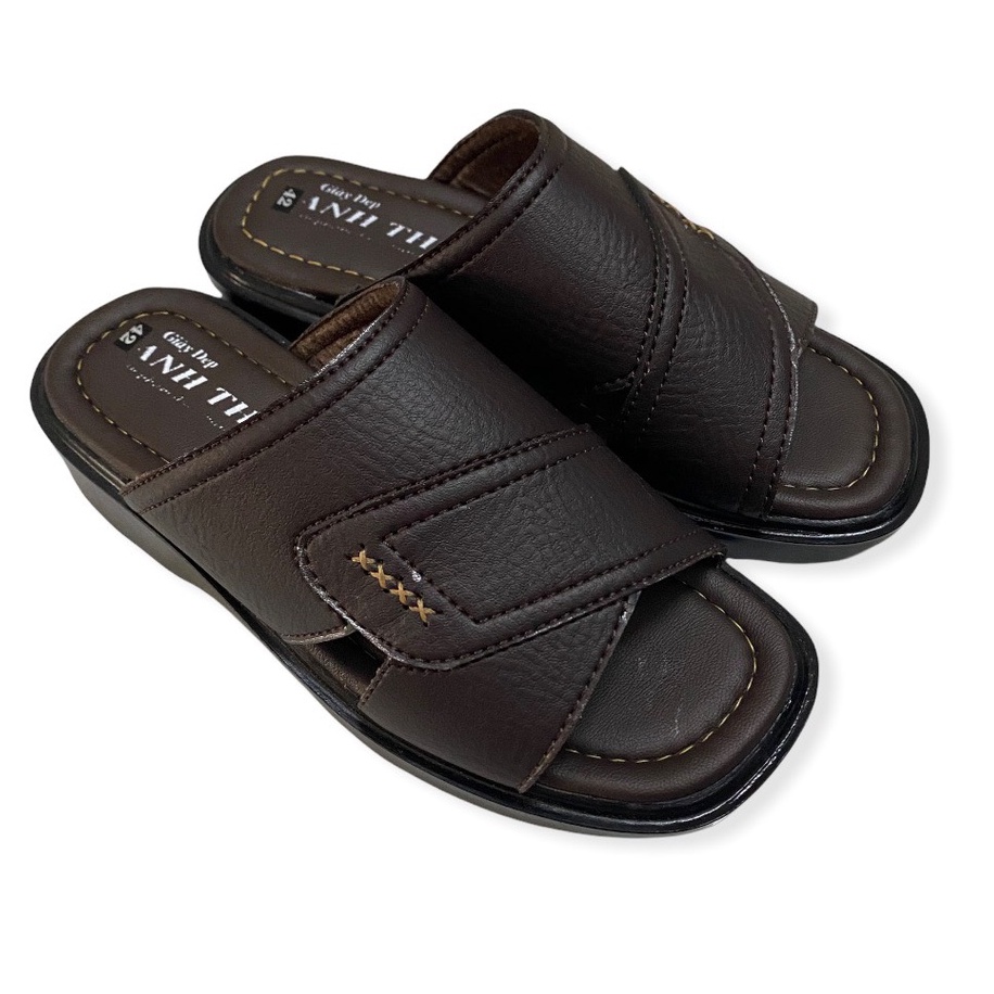 Dép nam quai ngang đế TOMI cao 3 cm màu nâu ms K01