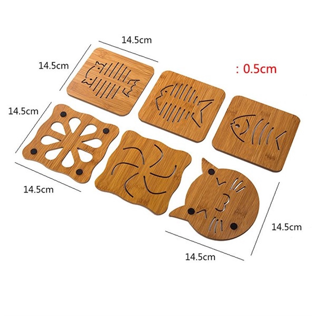 Miếng gỗ lót nồi, Đế gỗ lót ly, lót cốc Cách Nhiệt nhiều hình decor phòng bếp