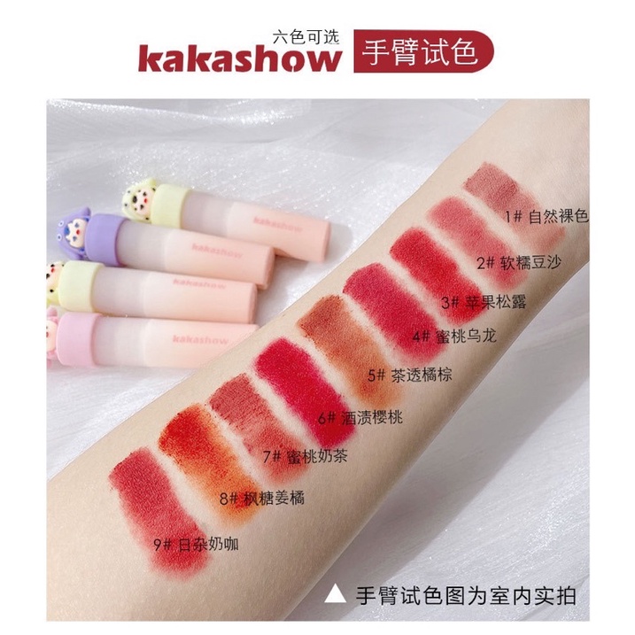 Son bùn kakashow dễ thương son bùn lip glaze màu đào son trắng nhung matte lip glaze