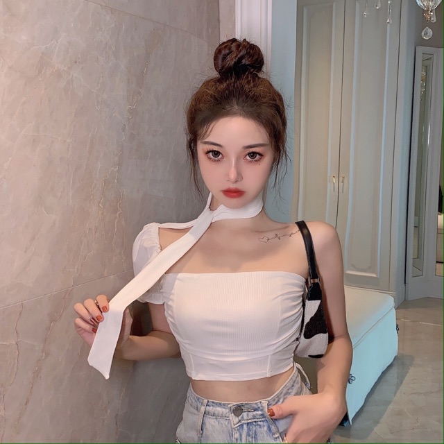 ÁO CROPTOP ÔM  🎀[Có Ảnh Thật]🎀 HỞ VAI 1 BÊN TAY BỒNG QUYẾN RŨ