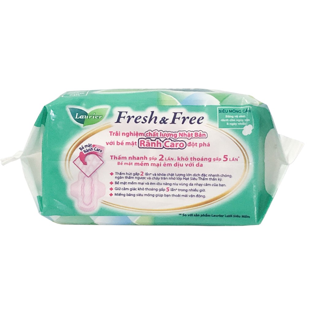 Băng Vệ Sinh Laurier Fresh &amp; Free Siêu Mỏng Cánh Gói 8/20 Miếng (Siêu thấm tối đa - Lan da êm ái)