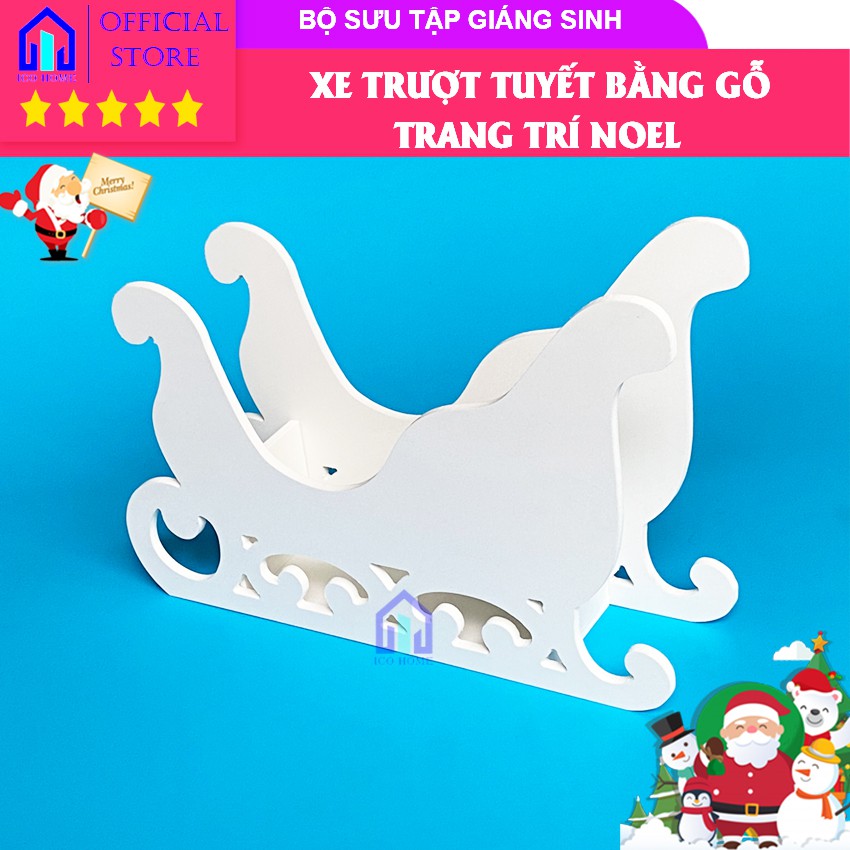 Mô hình xe trượt tuyết bằng gỗ trang trí Noel, có thể phủ sơn theo màu trang trí Giáng Sinh bạn thích