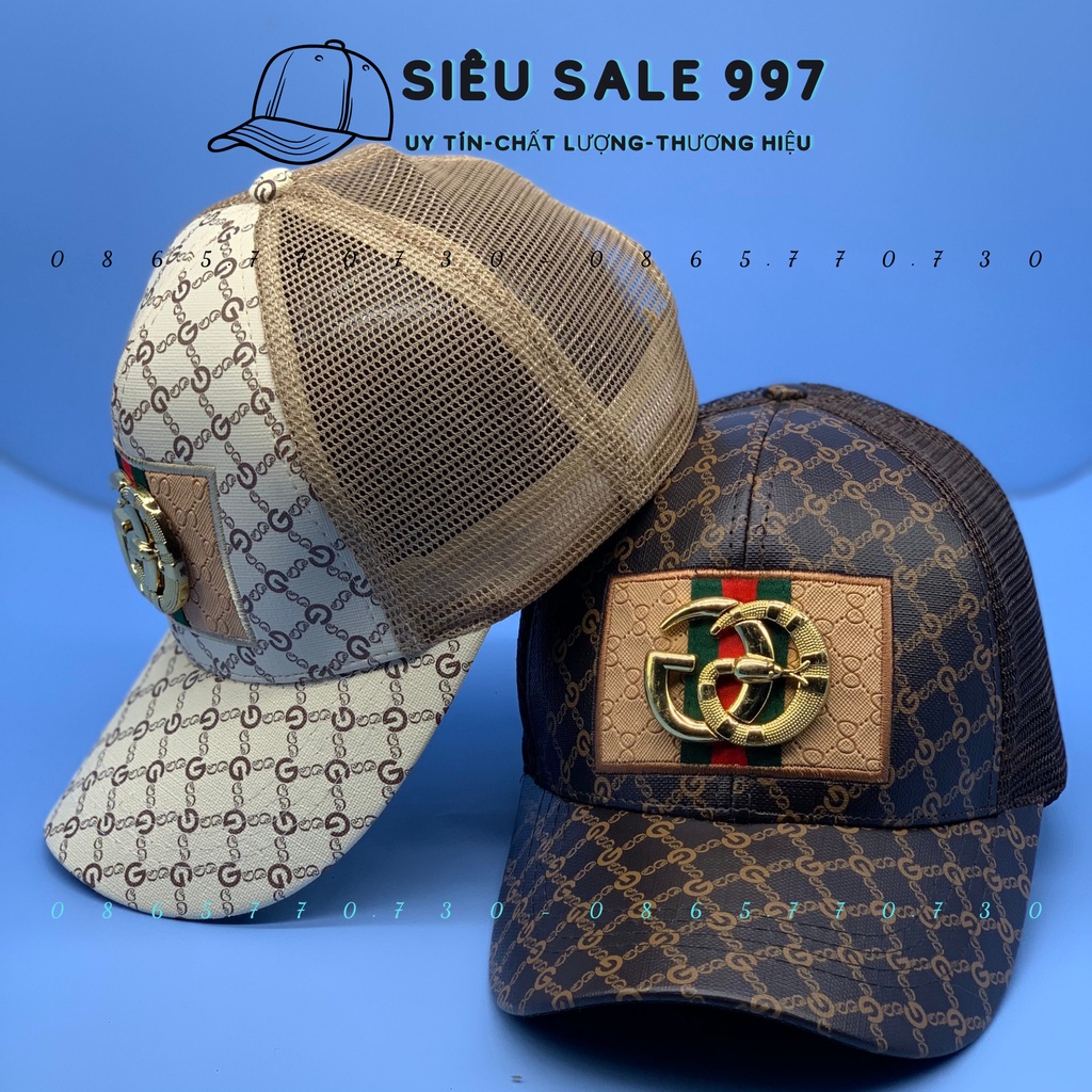 NÓN KẾT PHỐI LƯỚI LOGO MẠ CG VÀNG, NÓN THỜI TRANG NAM NỮ HỌA TIẾT GGCC UNISEX FORM ĐẸP