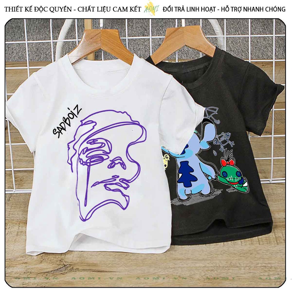 ÁO THUN SADBOIZ HOT TREND UNISEX PHÔNG NAM NỮ GIA ĐÌNH CẶP ĐÔI ĐEN TRẮNG HỒNG SIZE TRẺ EM CHO BÉ TRAI GÁI AOMIVN