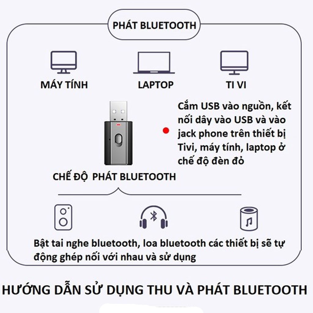 Thiết bị thu phát âm thanh Usb bluetooth 5.0 âm thanh đa chức năng jack 3.5mm cho loa, ô tô ,tai nghe bluetooth -dc4488