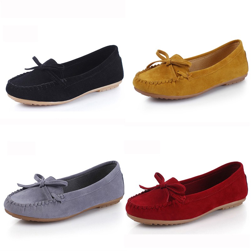 GCGCTOP Size 35-40 Womens Bow Tassel Suede Shallow Slip On Soft Flats Shoes