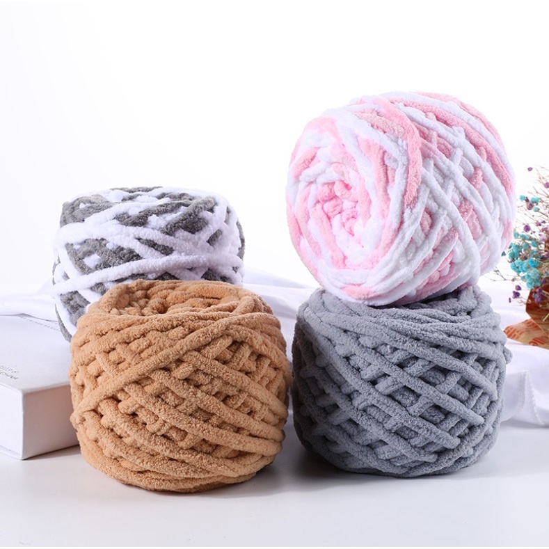 Len Nhung Đũa Loang 100g Sợi To Nhẹ Mềm Mại Đan Móc Túi/ Khăn/ Dép/ Thú Bông/ Thảm