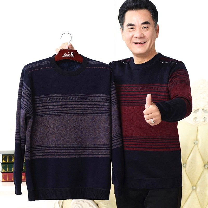 Áo len của cha và nhung dày ông nội người đàn trung niên cao tuổi mặc quần mùa đông cổ tròn ấm
