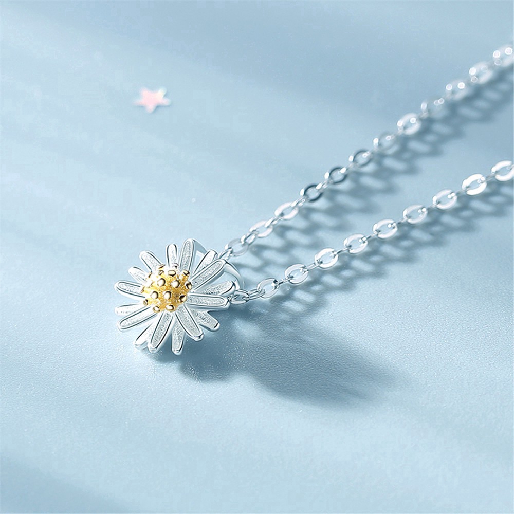 Dây Chuyền Bạc Mặt Hình Hoa Cúc Đơn Giản Phong Cách Hàn Quốc