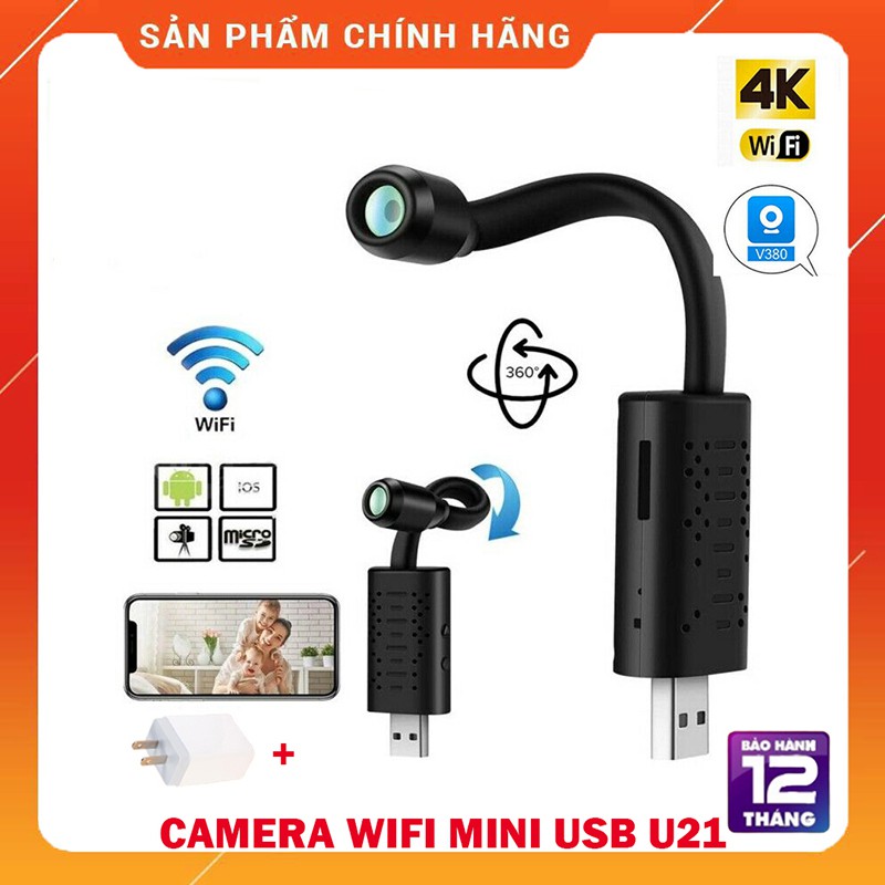 Camera WIFI Mi-ni U21 {4K}, góc siêu rộng, Siêu nét, APP V380 PRO/ Thẻ nhớ 64GB/ Thẻ nhớ 32GB