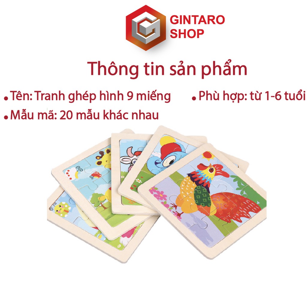 Bộ xếp hình 9 miếng puzzle cho bé , Đồ chơi xếp hình giúp bé phát triển tư duy từ nhỏ GINTARO SHOP