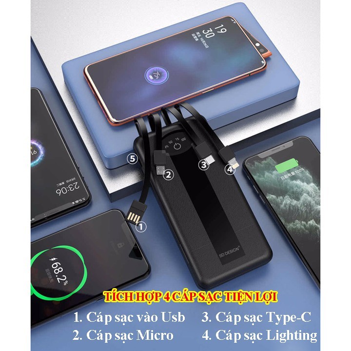 Sạc Pin Dự Phòng Đa Năng G01 10.000 mAh  Tích Hợp 4 Cáp Sạc siêu tiện lợi - Bảo hành 12 tháng chính hãng SD Design