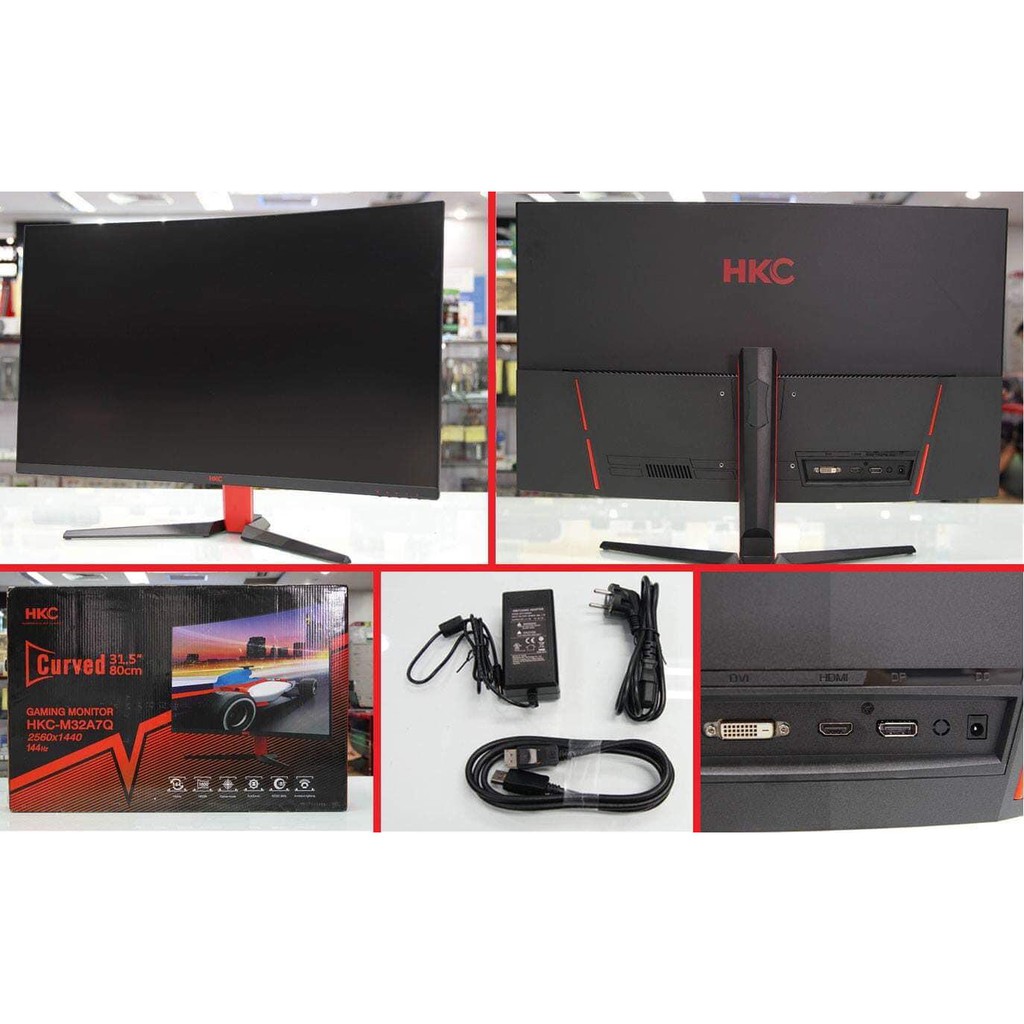 Màn hình máy tinh HKC 31,5" M32A7Q QHD 144Hz màn LED cong chuẩn gaming - kết nối DVI/HDMI/DP (Đen)