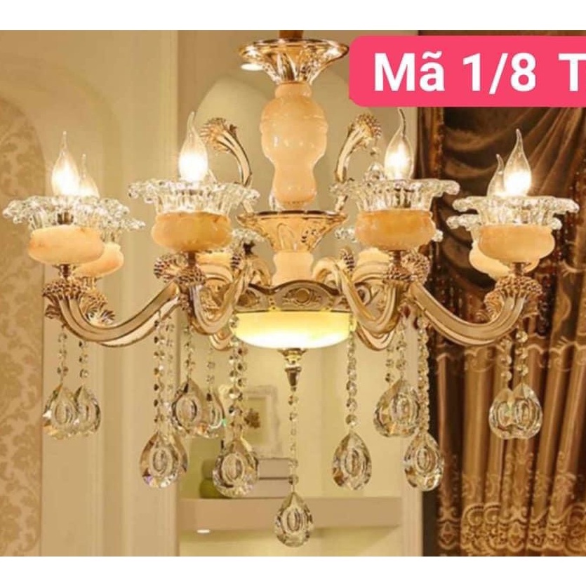 Đèn Chùm Đẹp DC01-8T Với Đá Nhân Tạo Hiện Đại, Đèn Chùm Trang Trí Phòng Khách Sang Trọng